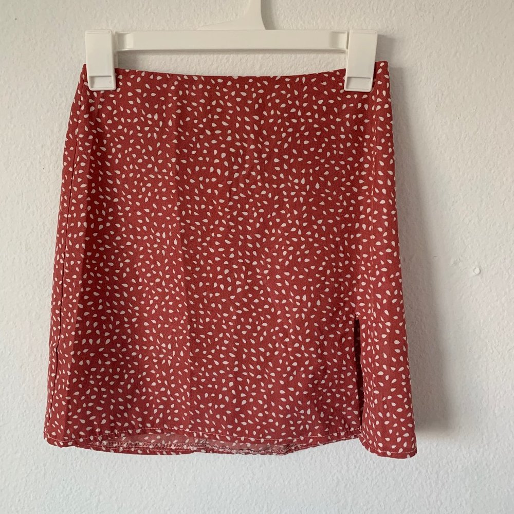 Pink and White Mini Skirt with Slit